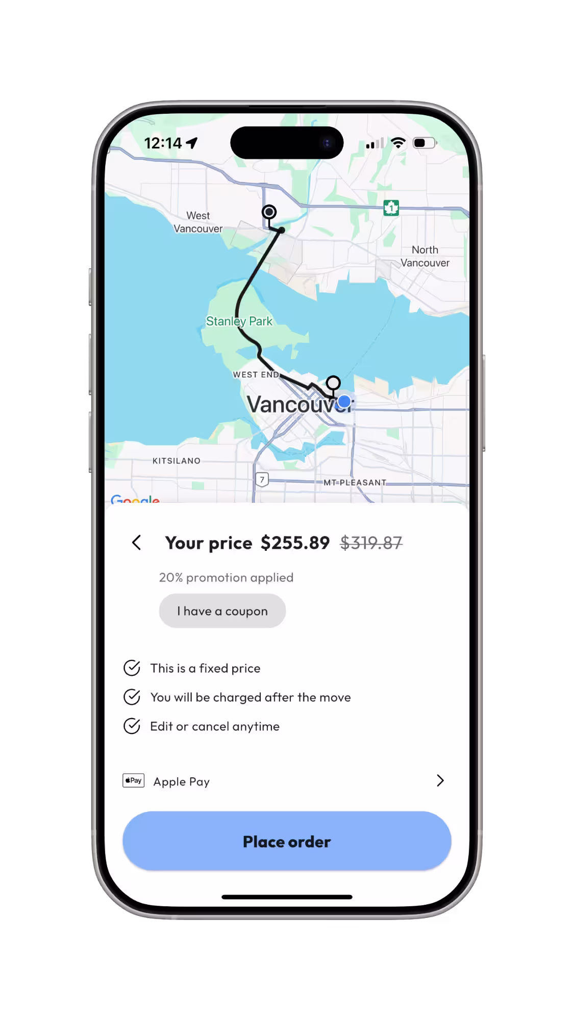 Tingsapp upfront price screen